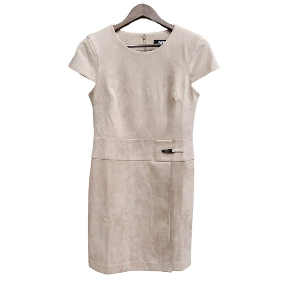 DKNY Light Tan Super Soft Crew Neck Party/Work/Wedding Suede Dress Size 6 - Picture 1 of 8